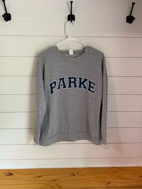 SHEIN Gray Crewneck with Navy 'PARKE' Logo